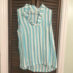 Blue and white striped blouse